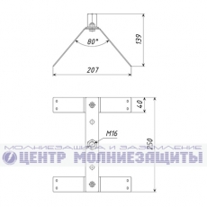 Держатель молниеприемника на угловом коньке кровли